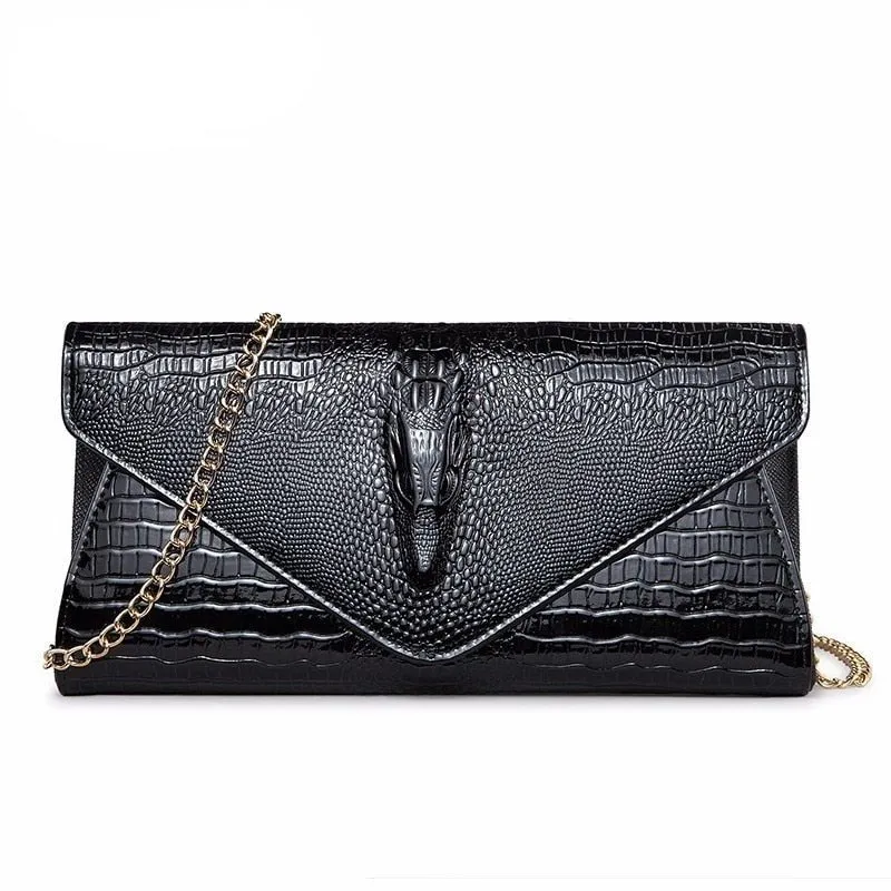 CrocoLuxe 3D Chain Shoulder Bag Clutch