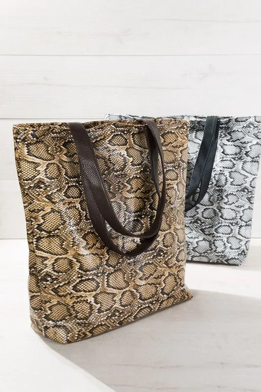 Faux snake skin tote bag shoulder bag