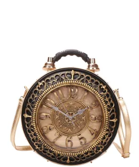 Gold Real Alarm Clock Vintage Women Crossbody Bag