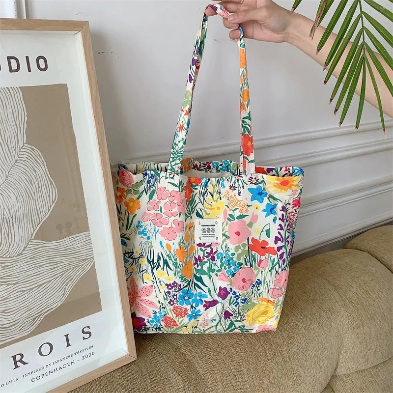 Large Capacity Floral Canvas Tote Bag