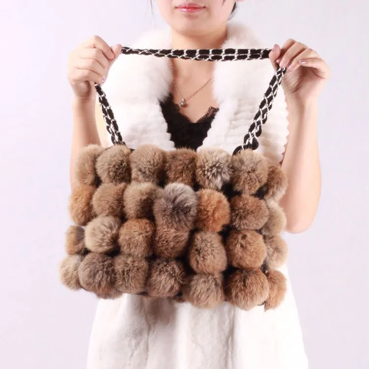 LARGE size  lovely Real Rabbit Fur ball bag handbag side bag Shoulder bag totes size 24*30 FS040106