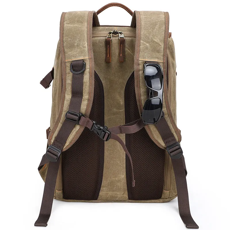 Large Storage SLR Camera Leather Canvas Backpack K001