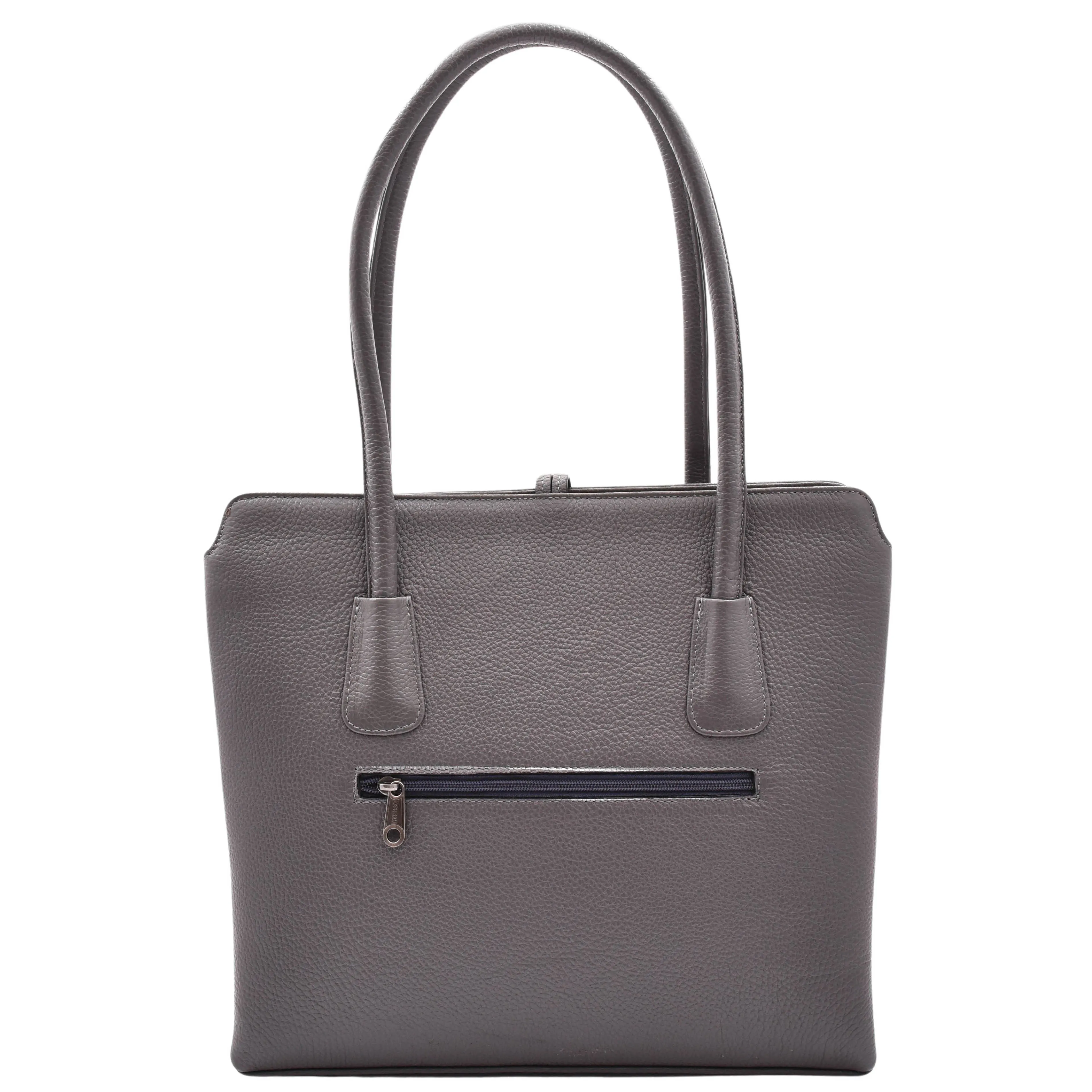 Leather Classic Tote Style Zip Opening Large Shoulder Bag CYNTHIA Grey