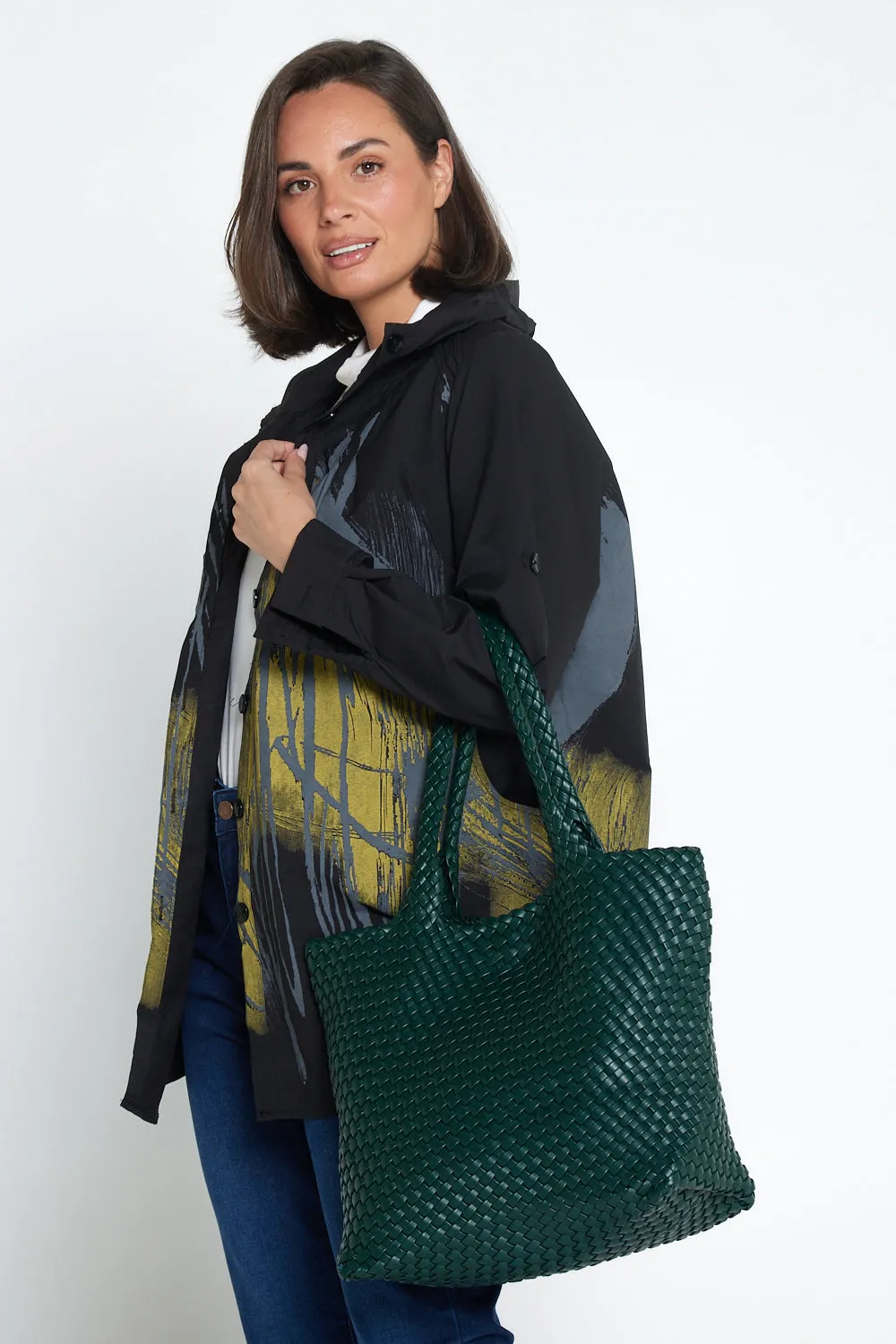 Lois Woven Bag & Clutch  - Bottle Green