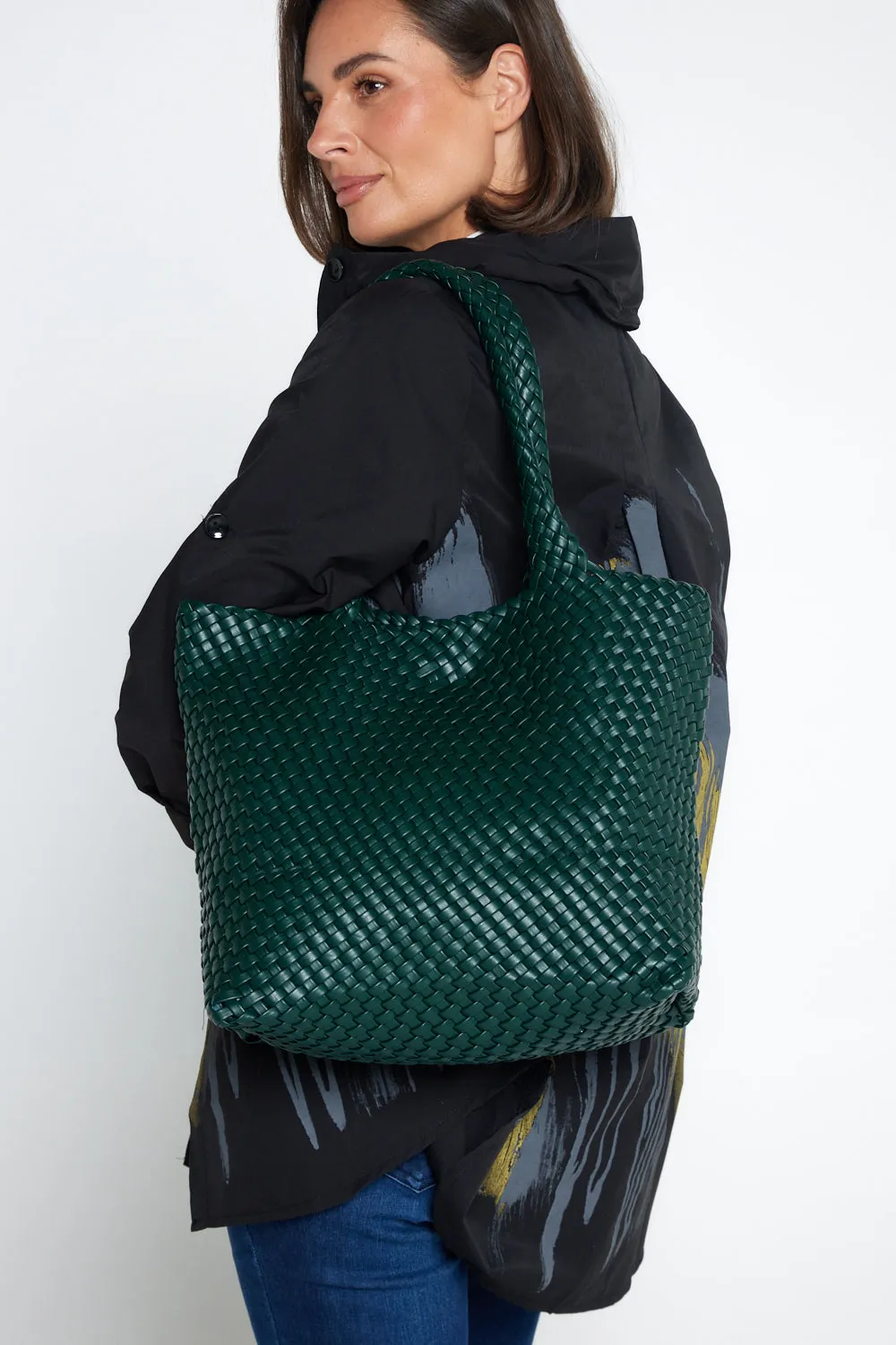 Lois Woven Bag & Clutch  - Bottle Green