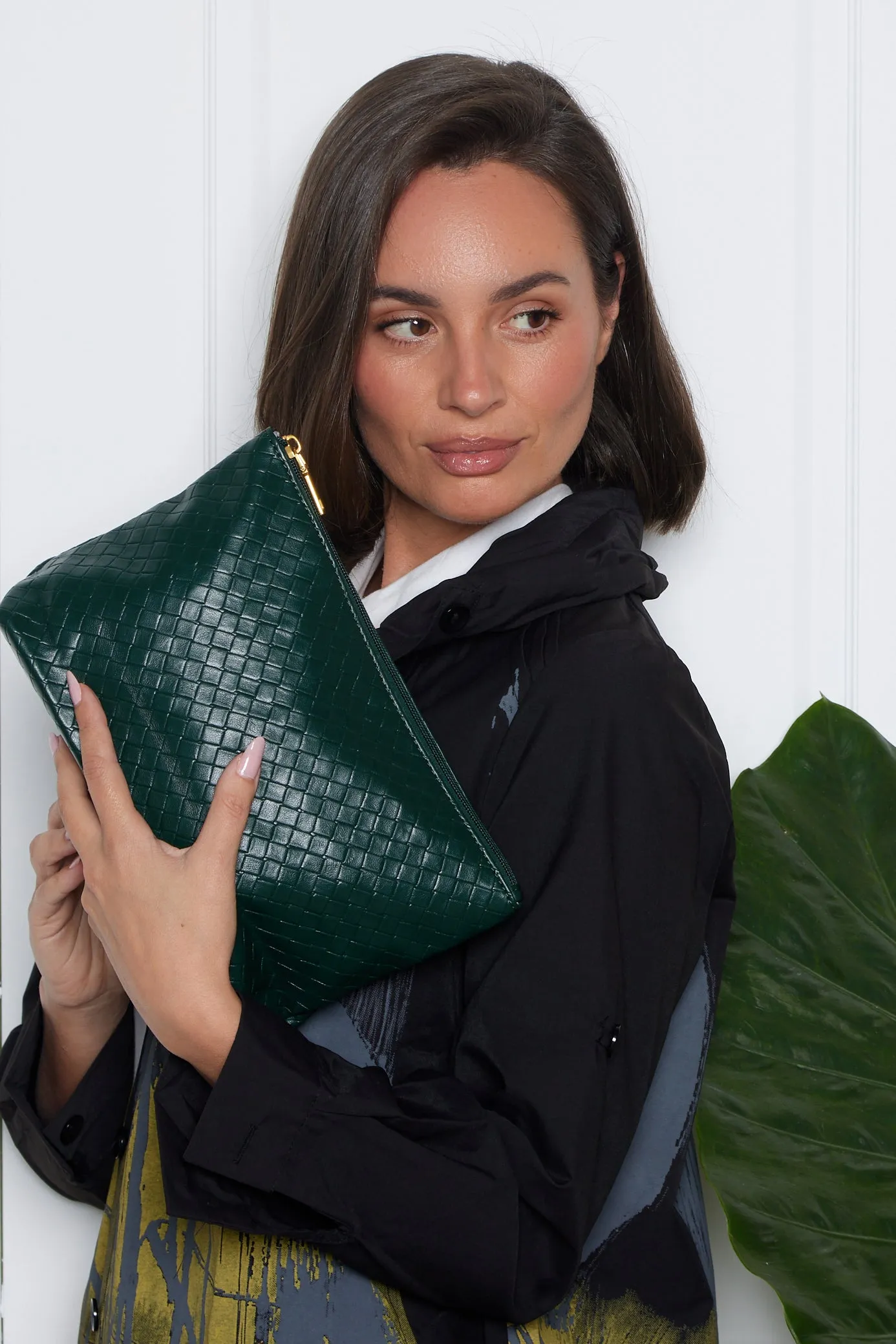 Lois Woven Bag & Clutch  - Bottle Green