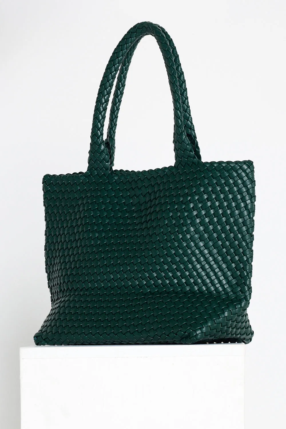 Lois Woven Bag & Clutch  - Bottle Green