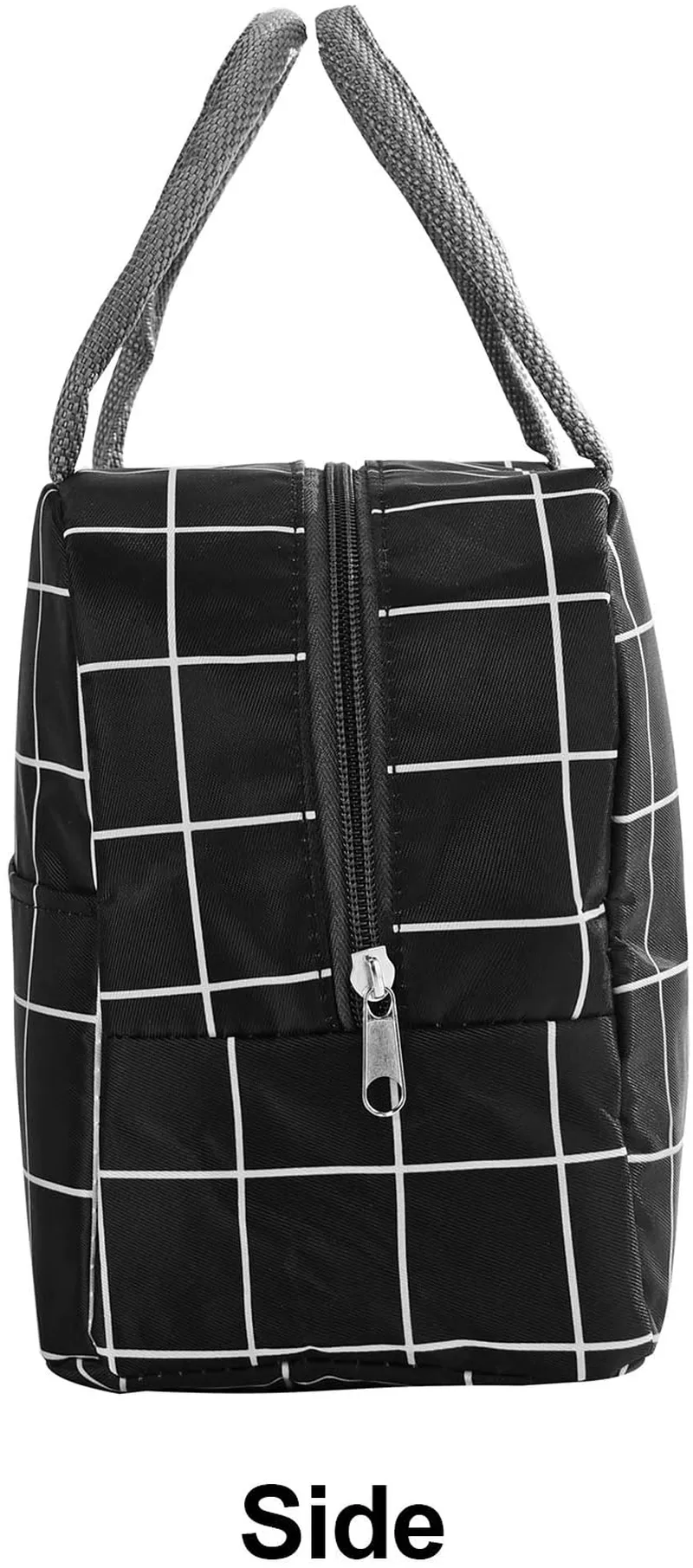 Lunch Bags for Women/Kids Girls Boys, Reusable Lunch Organizer Box Insulated Lunch Tote Bag for Work School Office Outdoors Picnic (Black Grid)