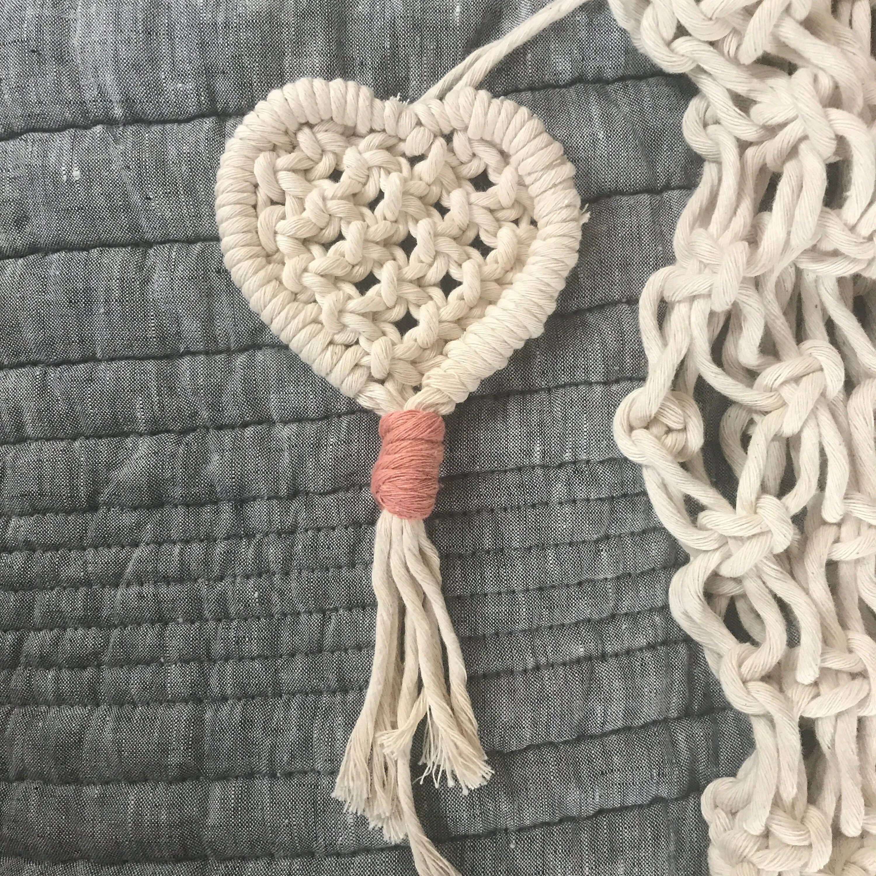 Macrame Boho Market Bag (Heart Design)/ Reusable Shopping Tote/ 100% Cotton Sustainable Grocery Bag