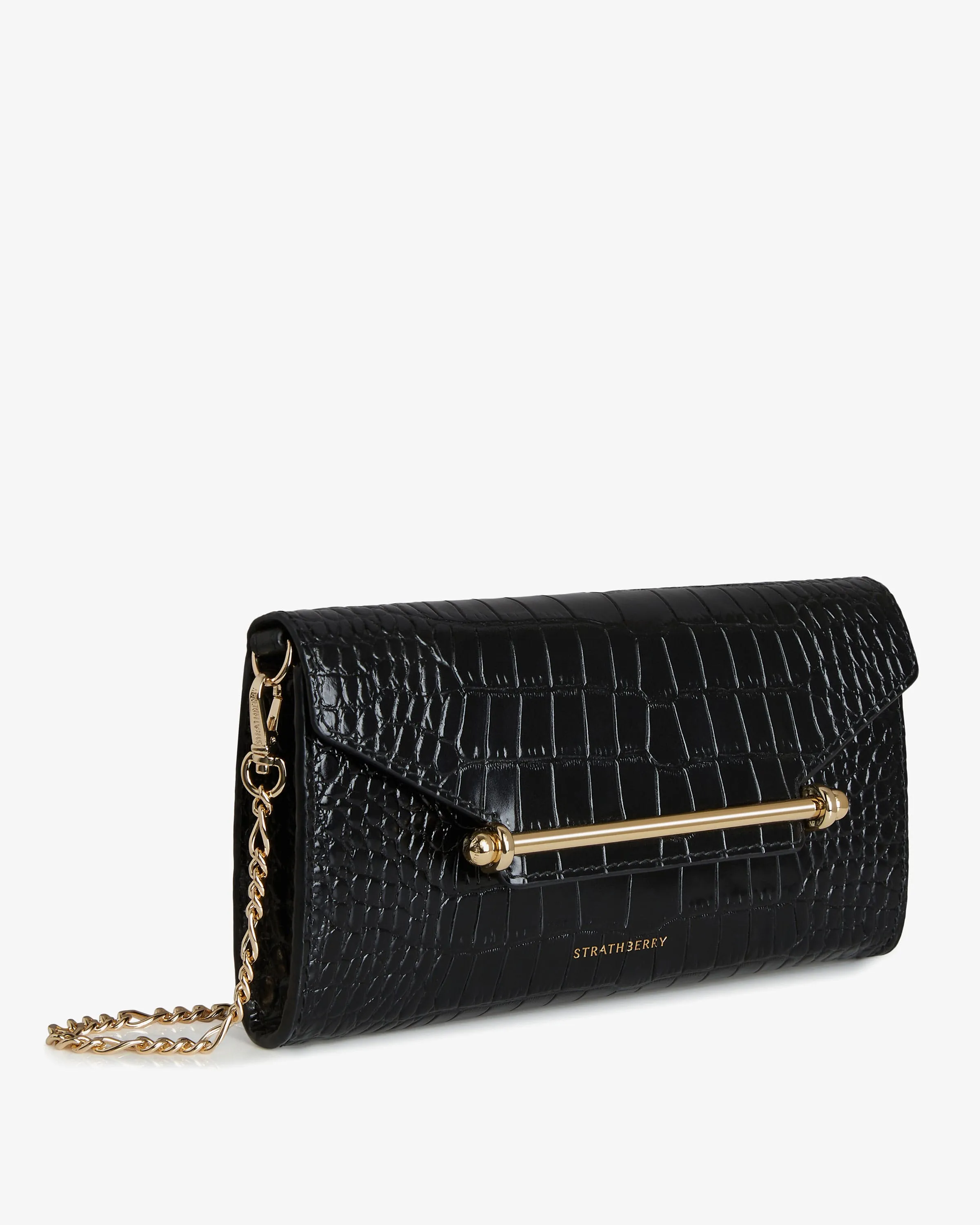 Multrees Chain Wallet - Croc-Embossed Leather Black