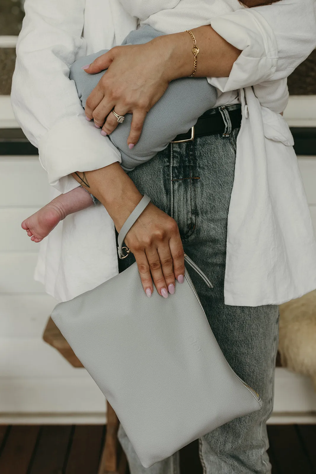 OiOi Nappy Changing Pouch - Blue Dimple Vegan Leather