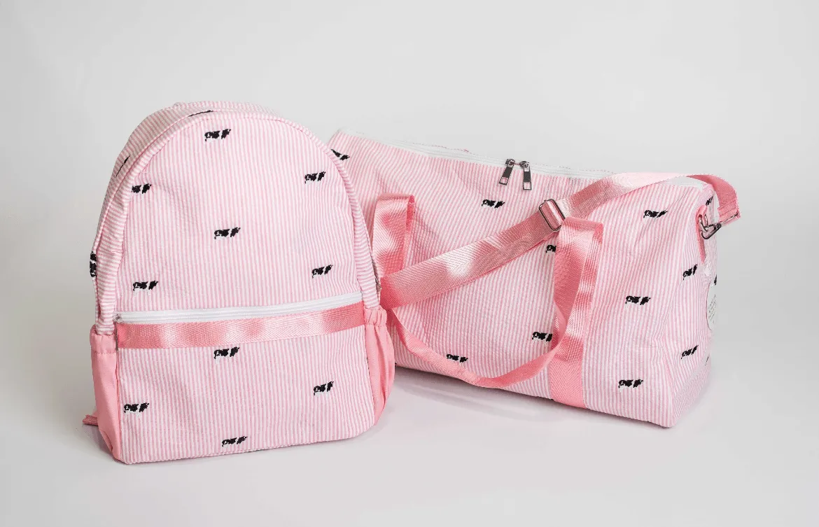 Pink Stripe Embroidered Backpack