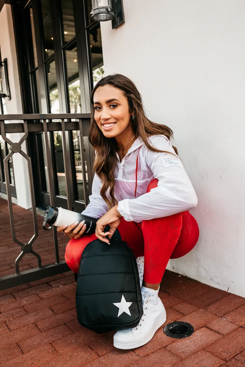 Puffer Crossbody Backpack in Black with Silver Star