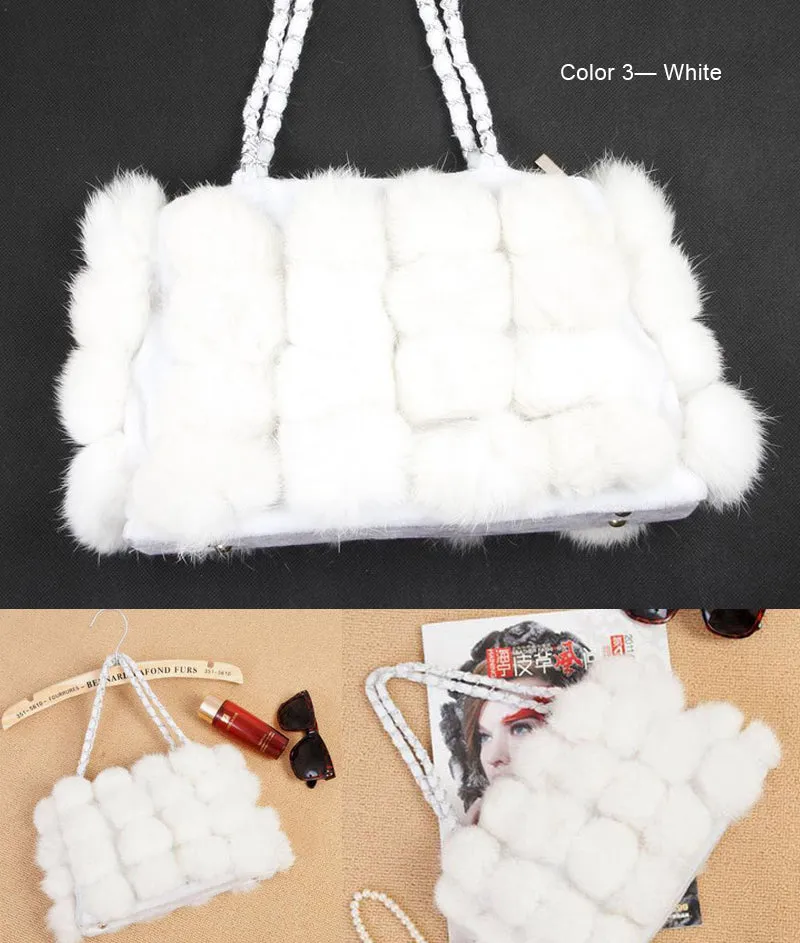 Real Rabbit Fur Ball Bag Handbag Lovely Side Bag Women Purse Totes SMALL Size 20*28 Good Choice for Chirstmas Gift FS040102