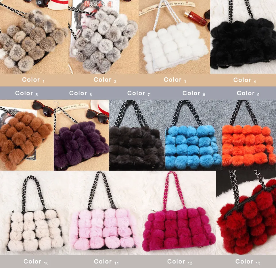 Real Rabbit Fur Ball Bag Handbag Lovely Side Bag Women Purse Totes SMALL Size 20*28 Good Choice for Chirstmas Gift FS040102