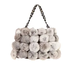 Real Rabbit Fur Ball Bag Handbag Lovely Side Bag Women Purse Totes SMALL Size 20*28 Good Choice for Chirstmas Gift FS040102