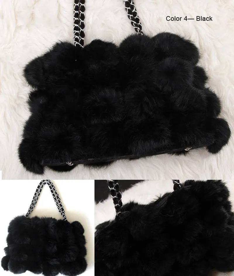 Real Rabbit Fur Ball Bag Handbag Lovely Side Bag Women Purse Totes SMALL Size 20*28 Good Choice for Chirstmas Gift FS040102