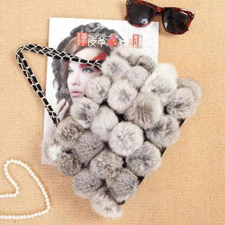 Real Rabbit Fur Ball Bag Handbag Lovely Side Bag Women Purse Totes SMALL Size 20*28 Good Choice for Chirstmas Gift FS040102