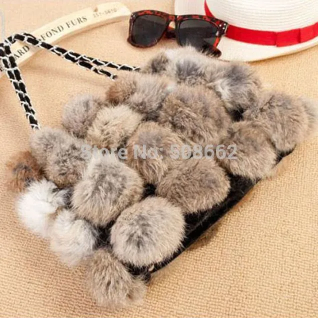 Real Rabbit Fur Ball Bag Handbag Lovely Side Bag Women Purse Totes SMALL Size 20*28 Good Choice for Chirstmas Gift FS040102