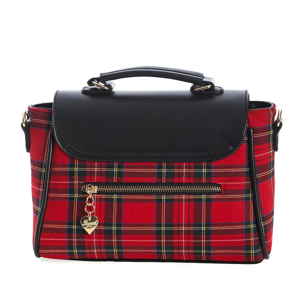 Red and Black Plaid Unique Fox Embroidered Handbag With Detachable Shoulder Strap