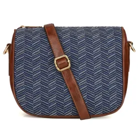 THE CLOWNFISH Garnet Series Printed Handicraft Fabric & Tapestry Crossbody Sling Bag for Women Ladies Single Shoulder Bag Shoulder Belt (Blue-Stripes)