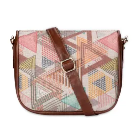 THE CLOWNFISH Garnet Series Printed Handicraft Fabric & Tapestry Crossbody Sling Bag for Women Ladies Single Shoulder Bag Shoulder Belt (Multicolour-Triangle)