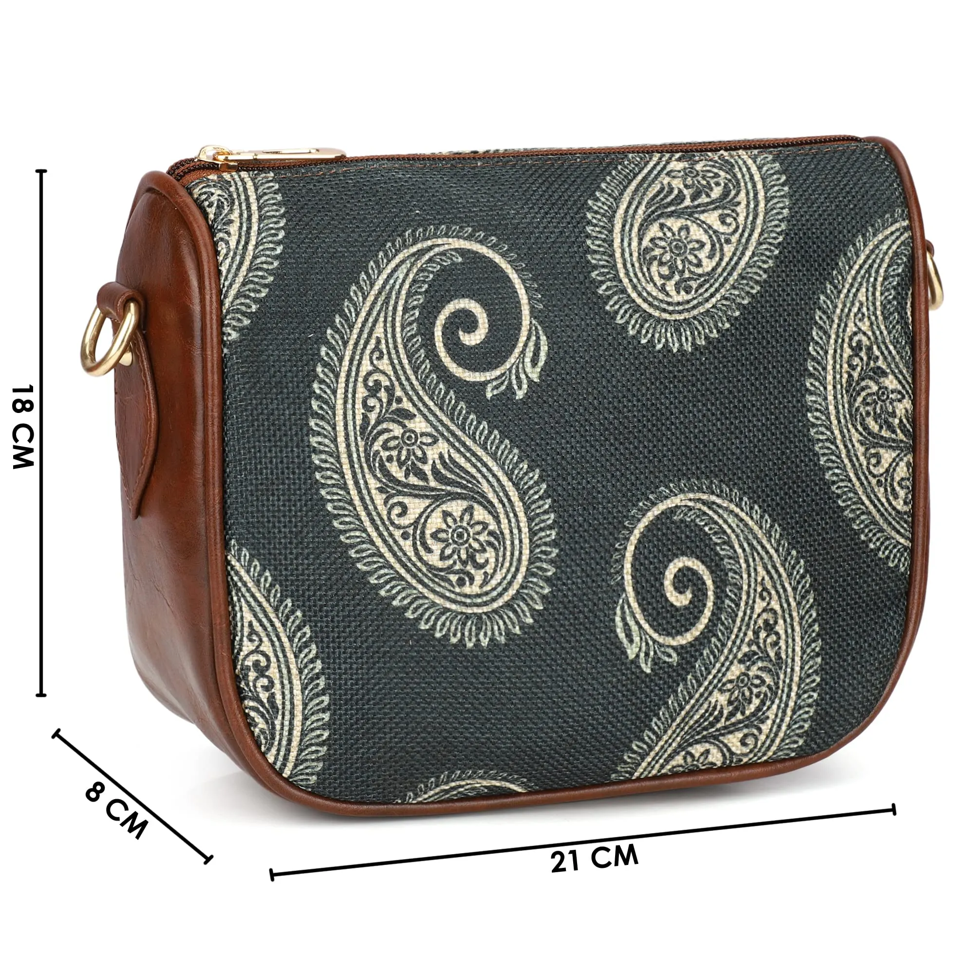 The Clownfish Garnet Series Printed Handicraft Fabric & Tapestry Crossbody Sling Bag for Women Ladies Single Shoulder Bag Shoulder Belt (Pine Green)