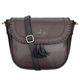 THE CLOWNFISH Rochelle Series Faux Leather Sling Bag for Women Snap Flap Closure Style Casual Single Shoulder Bag For Ladies Crossbody Bag for College Girls (Dark Brown)