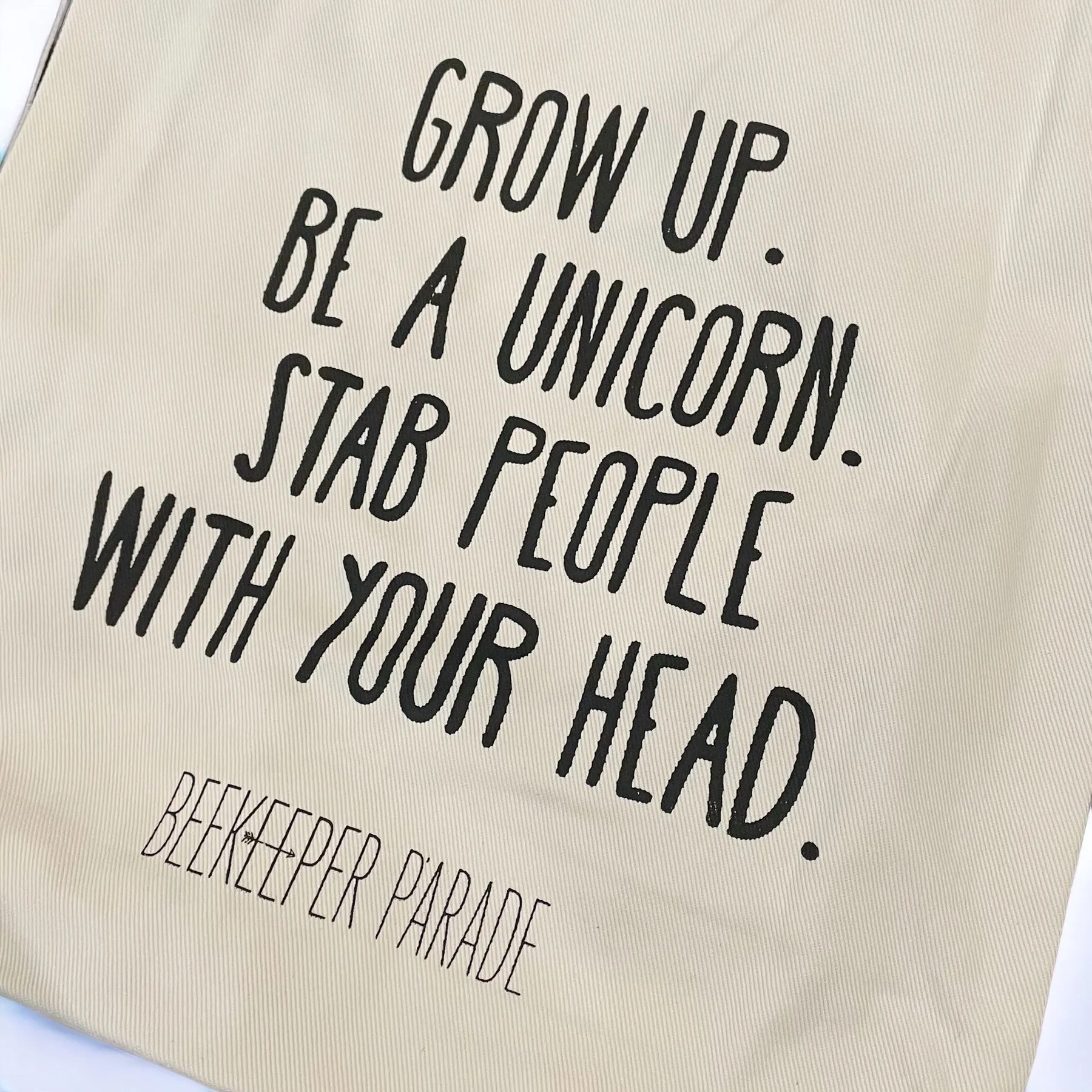 The "Grow up. Be a Unicorn 🦄" Quote Tote Large (White Canvass)