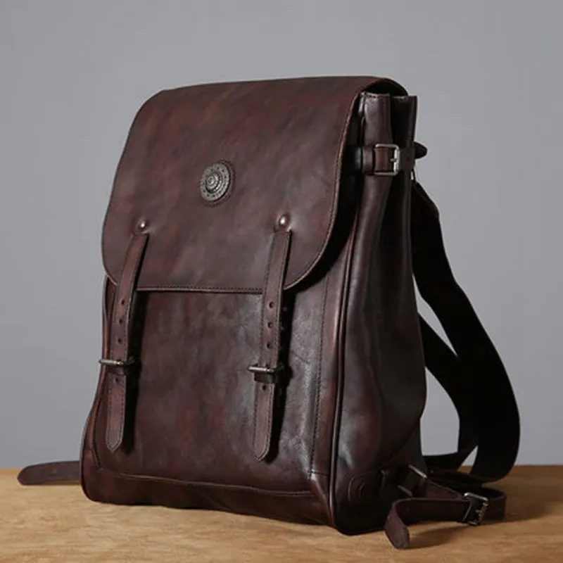 Top Grain Leather Backpack, School Backpack Men