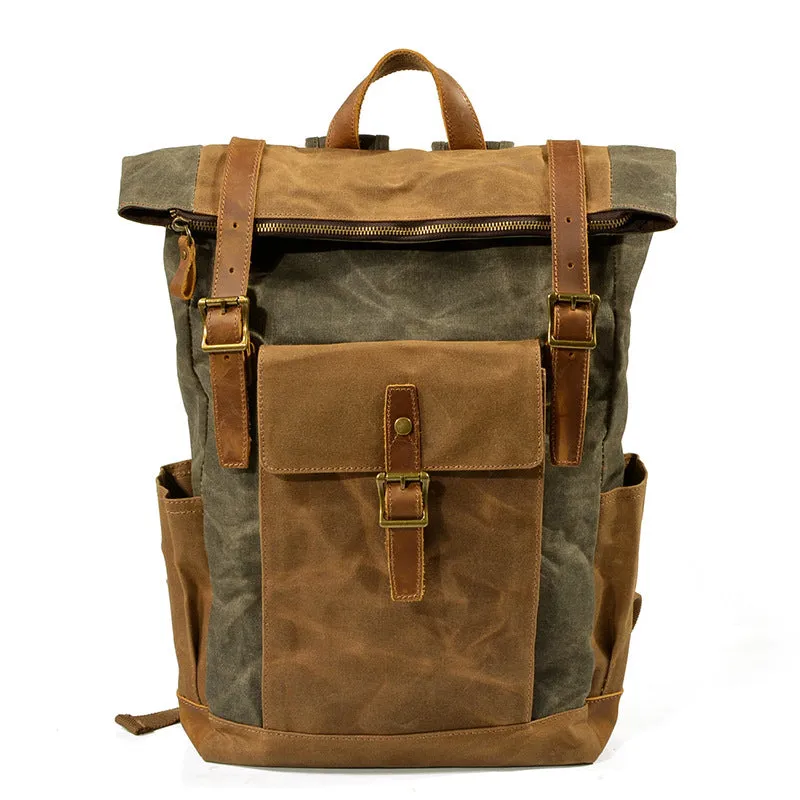 Vintage Waterproof Leather Canvas Backpack C9120