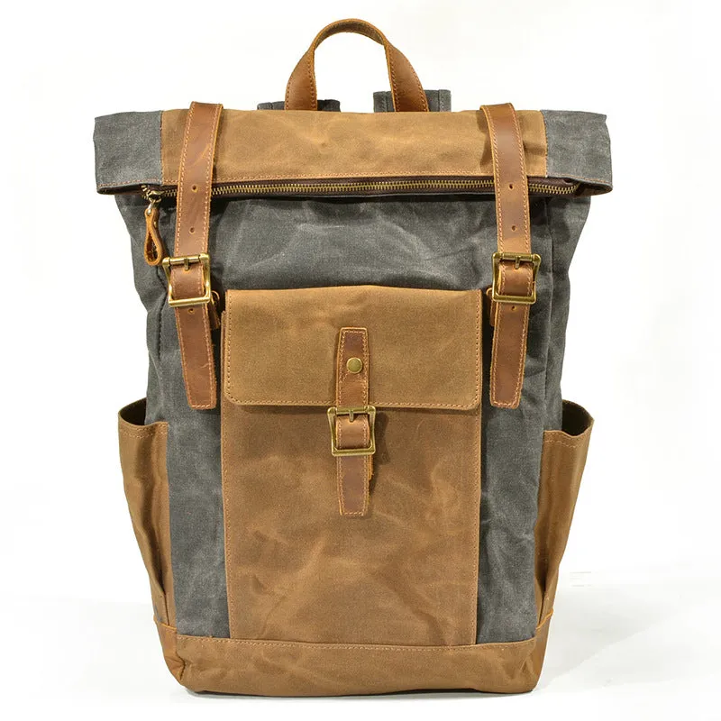 Vintage Waterproof Leather Canvas Backpack C9120