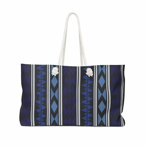 Weekender Tote Bag,  Dark Blue Aztec Print